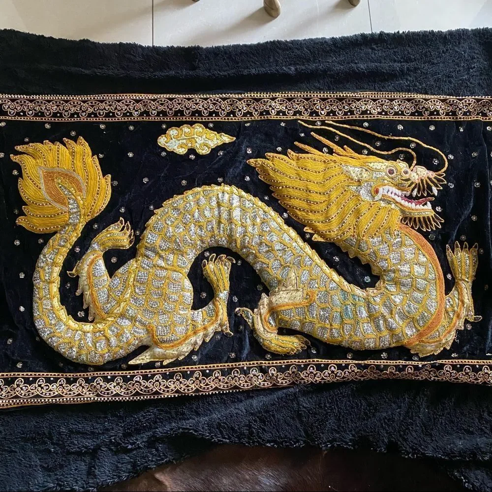 Vintage  Kalaga Gold Thai Embroidered Wall Art